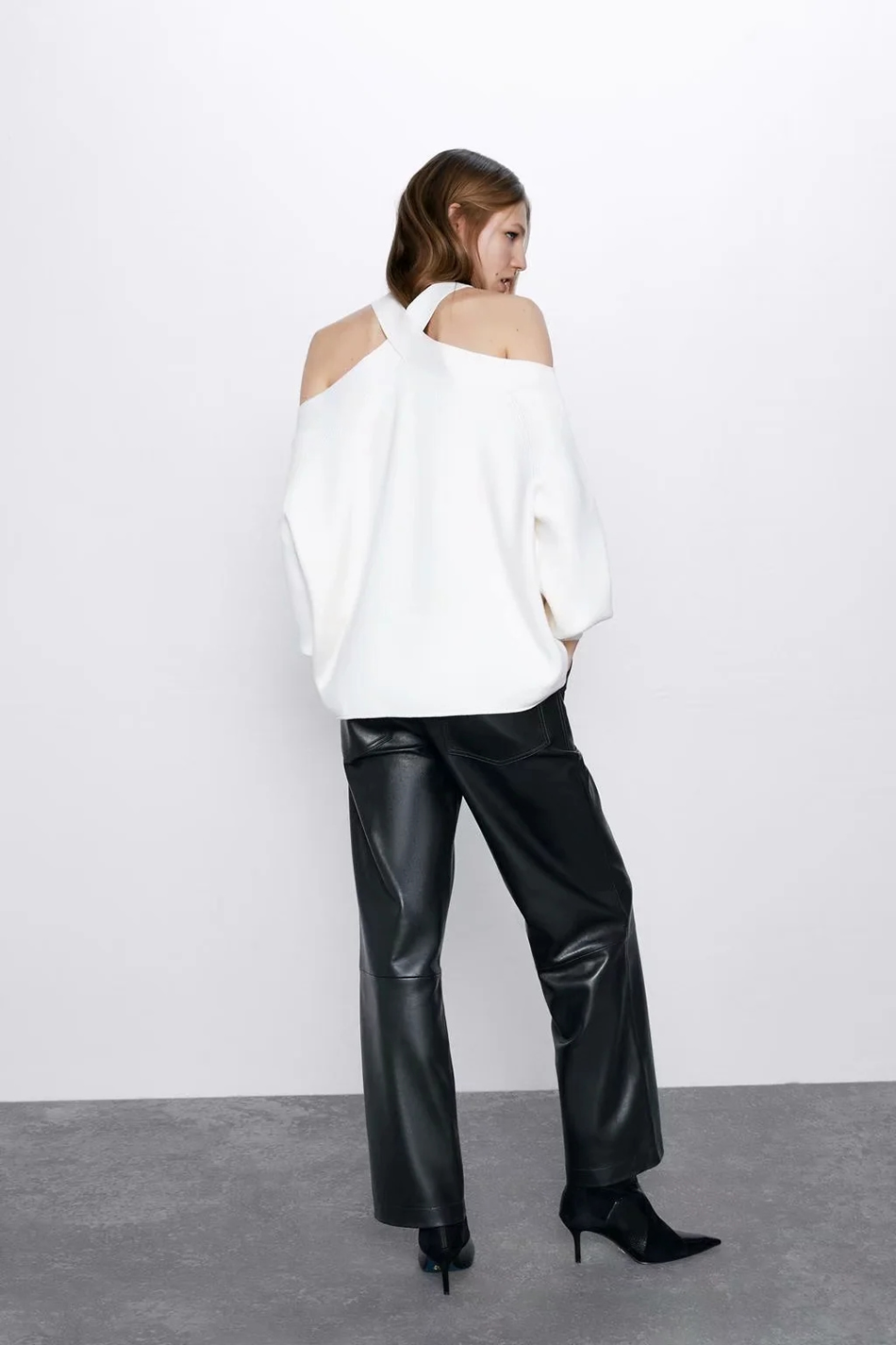 Fashion White Cross Solid Color Off-shoulder Loose Knit Sweater,Sweater