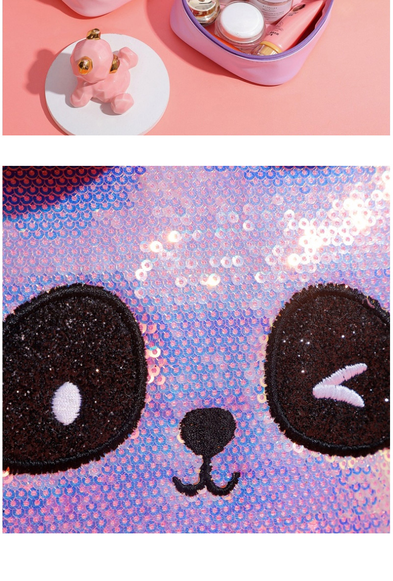 Fashion Violet Panda Portable Storage Double Zipper Laser Sequin Cosmetic Bag,Handbags