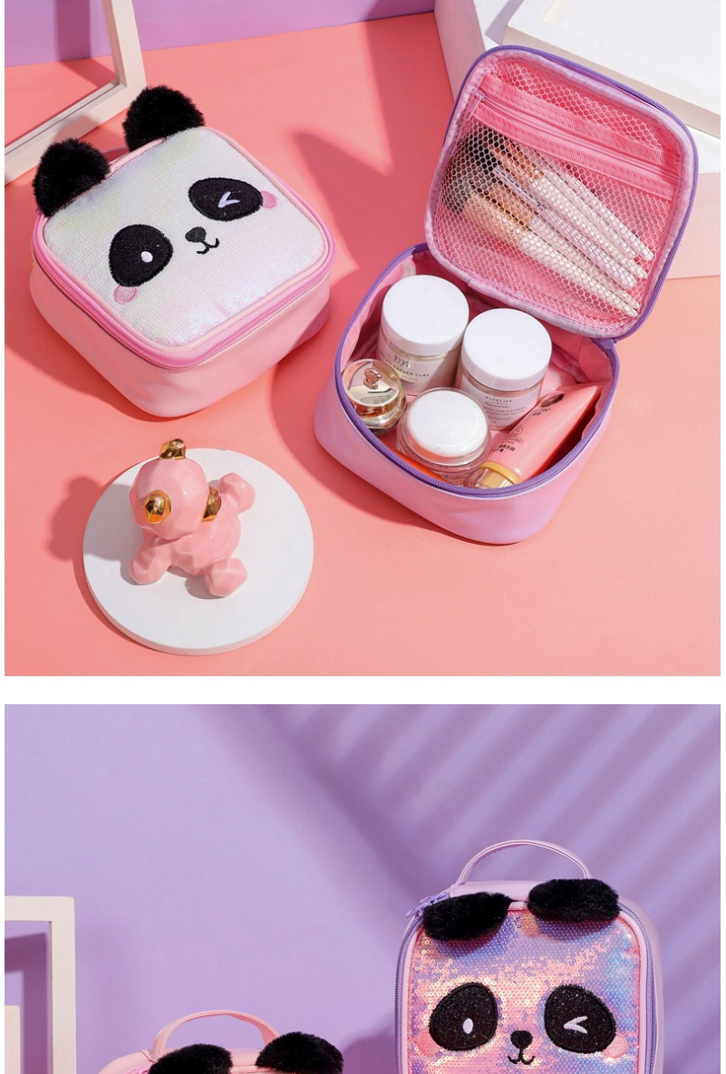 Fashion Pink Panda Portable Storage Double Zipper Laser Sequin Cosmetic Bag,Handbags