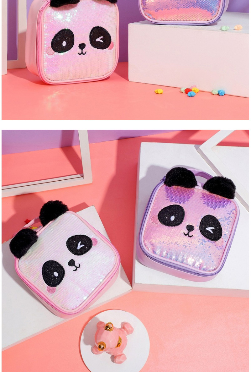 Fashion Pink Panda Portable Storage Double Zipper Laser Sequin Cosmetic Bag,Handbags
