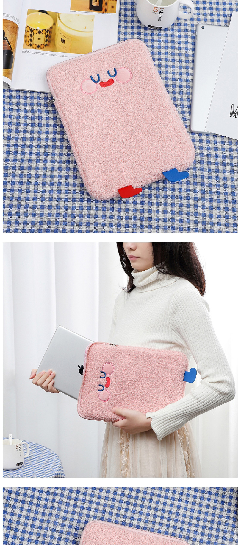 Fashion Creamy-white Plush Big Eyes Embroidered Tablet Computer Bag 11 Inch 10.5 Inch 9.7 Inch Liner,Computer supplies