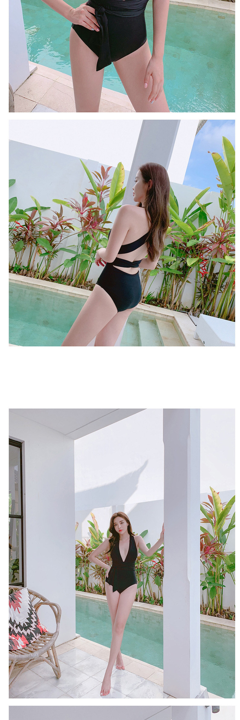 Fashion Black Strapless Back Solid Color One-piece Swimsuit,One Pieces