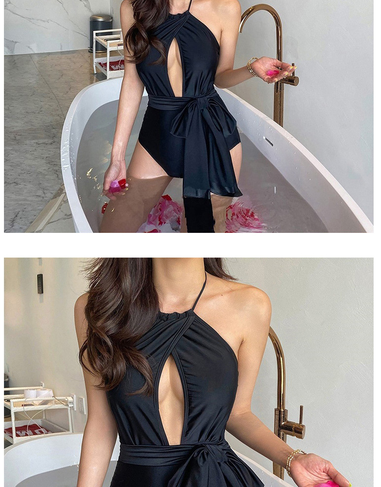 Fashion Black Small Chest Open Back Strappy One-piece Swimsuit,One Pieces
