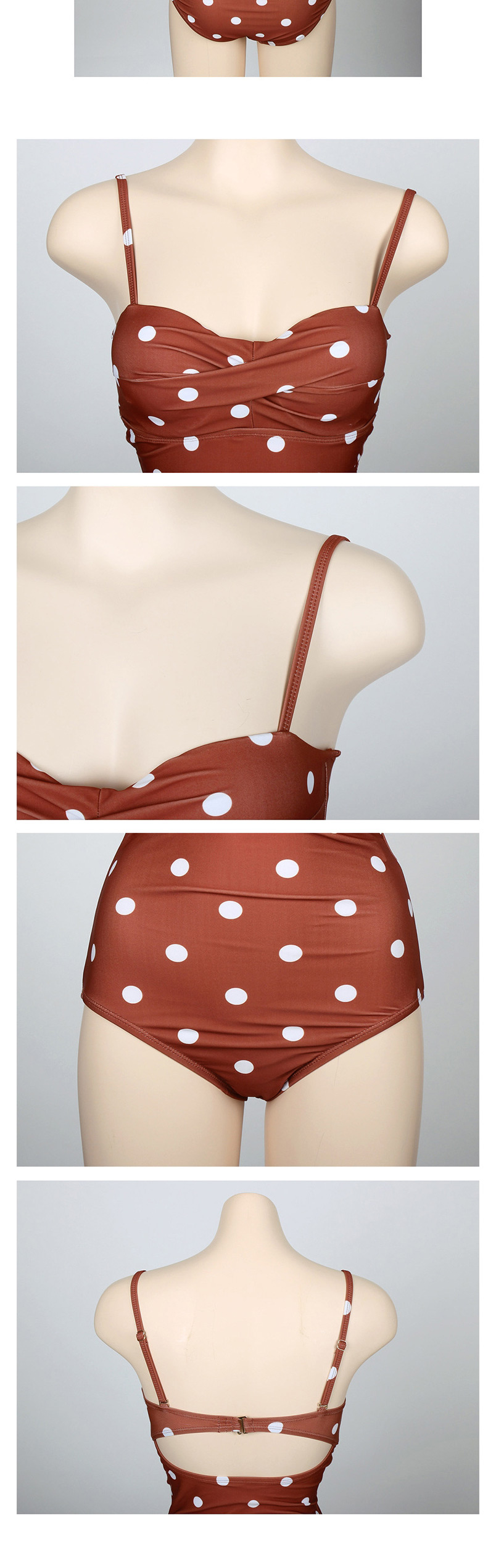 Fashion Printing Small Chest Underwire Gathered Polka Dot Print One-piece Swimsuit,One Pieces
