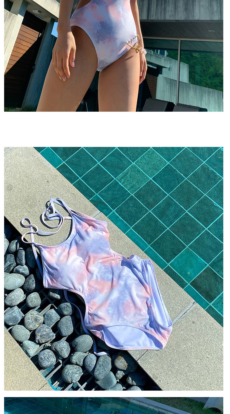 Fashion Purple Tie-dye Gradient Backless One-piece Swimsuit,One Pieces