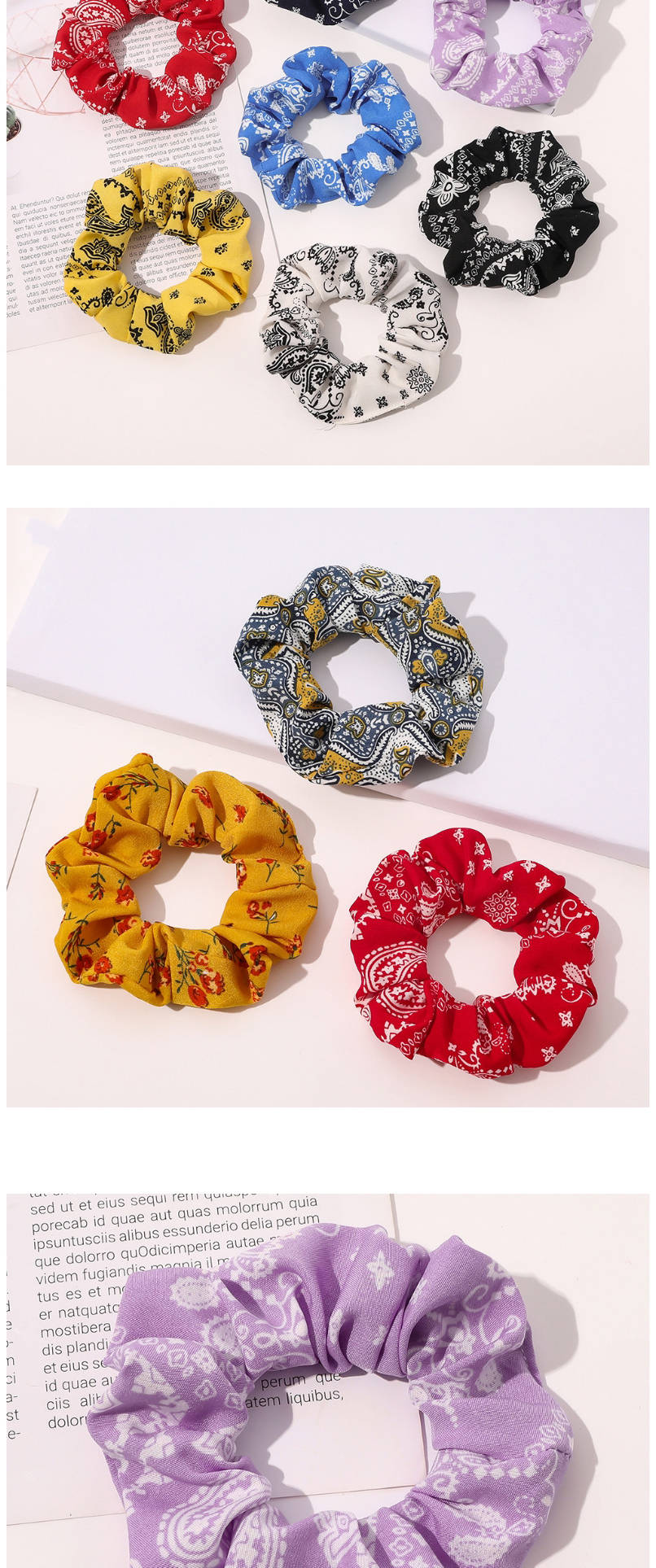 Fashion Ethnic Style Small Circle-navy Yellow Printed Gradient Tie-dye Large Intestine Circle Hair Rope,Hair Ring