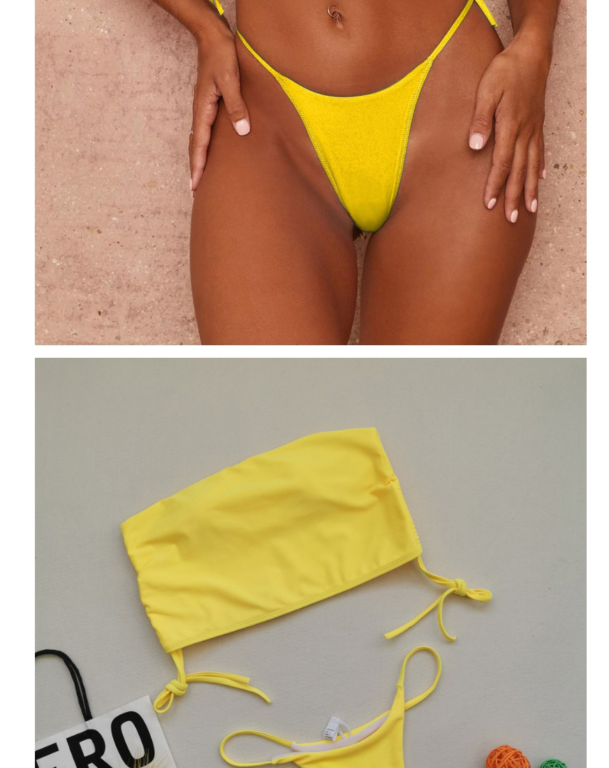 Fashion Yellow Bandeau Gradient Open Back Split Swimsuit,Bikini Sets