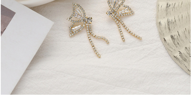 Fashion Gold Color Butterfly Micro-set Zircon And Rhinestone Tassel Asymmetric Earrings,Stud Earrings