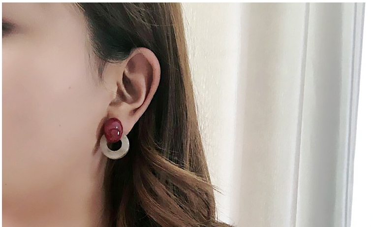 Fashion Red Colorblock Acrylic Geometric Marble Pattern Round Earrings,Stud Earrings