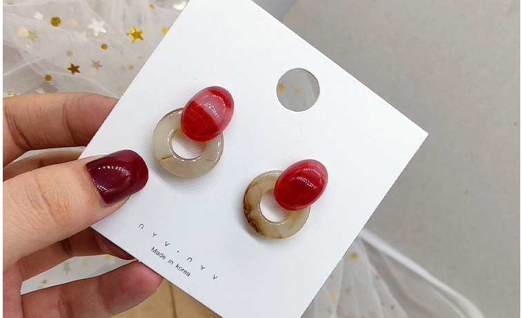 Fashion Red Colorblock Acrylic Geometric Marble Pattern Round Earrings,Stud Earrings