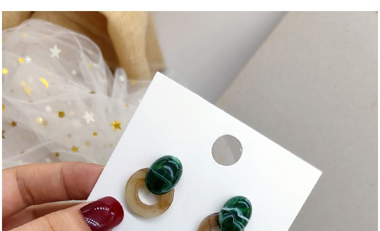 Fashion Green Colorblock Acrylic Geometric Marble Pattern Round Earrings,Stud Earrings