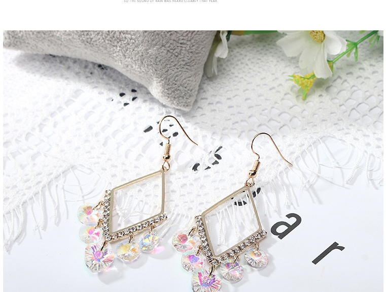 Fashion Silver Color Crystal And Diamond Alloy Geometric Stud Earrings,Drop Earrings