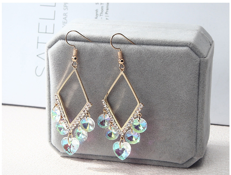 Fashion Gold Color Crystal And Diamond Alloy Geometric Stud Earrings,Drop Earrings