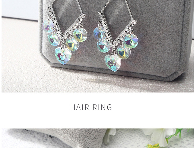Fashion Silver Color Crystal And Diamond Alloy Geometric Stud Earrings,Drop Earrings