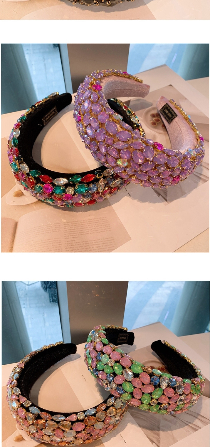 Fashion Lover Purple Diamond Super Wide Geometric Rhinestone Sponge Headband,Head Band