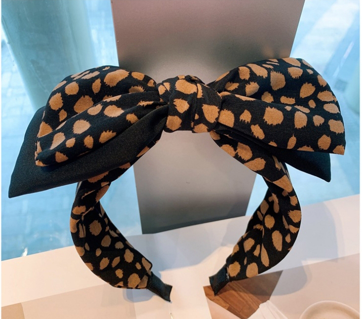 Fashion Cross Coffee Leopard Dot Print Double Big Bow Headband,Head Band