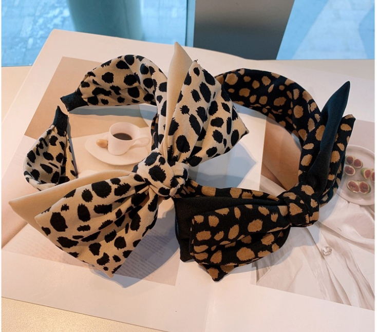 Fashion Cross Coffee Leopard Dot Print Double Big Bow Headband,Head Band