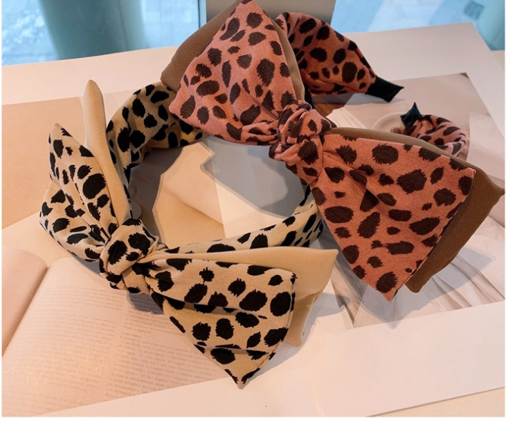 Fashion Beige Leopard Point Leopard Dot Print Double Big Bow Headband,Head Band