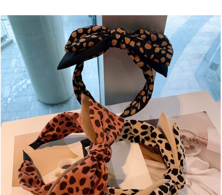 Fashion Beige Leopard Point Leopard Dot Print Double Big Bow Headband,Head Band