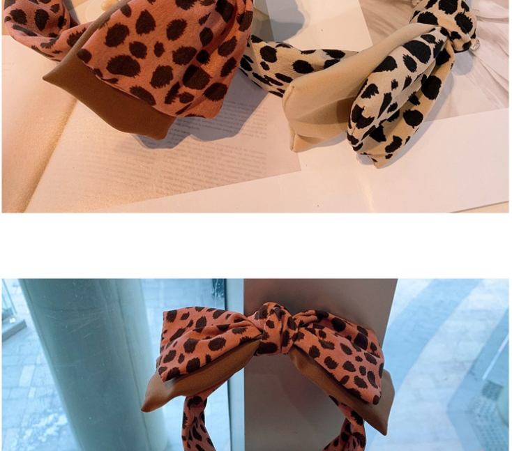 Fashion Printed Coffee Color Leopard Dot Print Double Big Bow Headband,Head Band