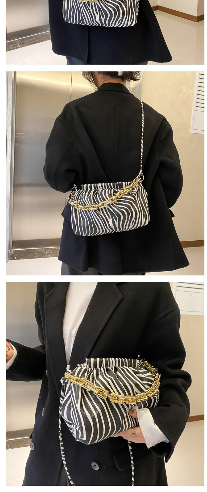 Fashion Zebra Pattern Chain Pleated Leopard Print Diagonal Shoulder Bag,Messenger bags