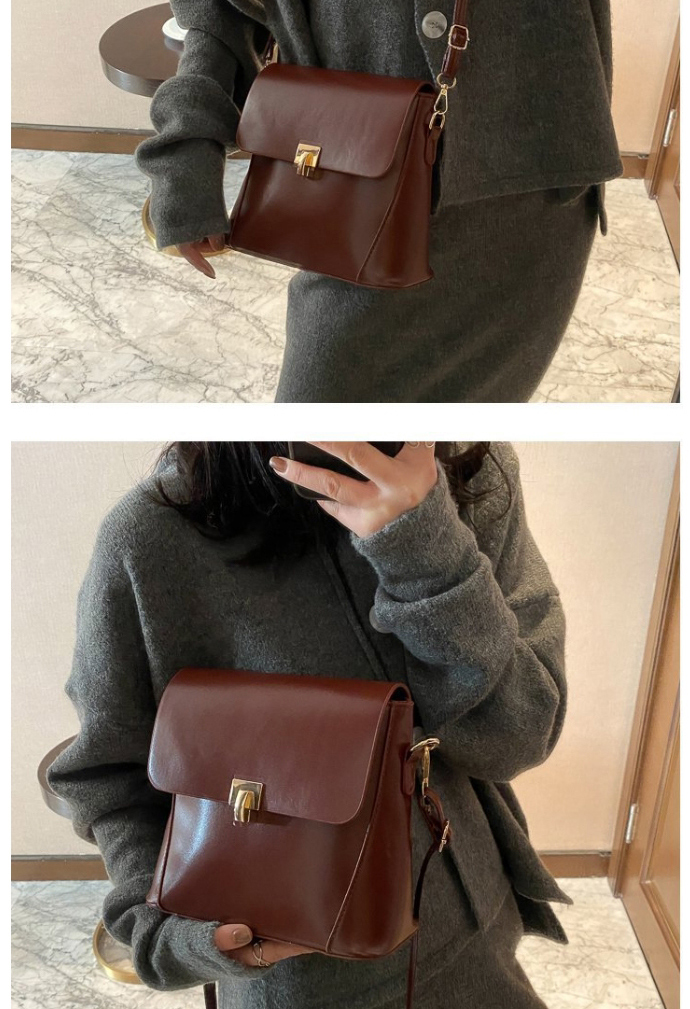 Fashion Dark Brown Soft Suture With Cover Pu One-shoulder Messenger Bag,Shoulder bags