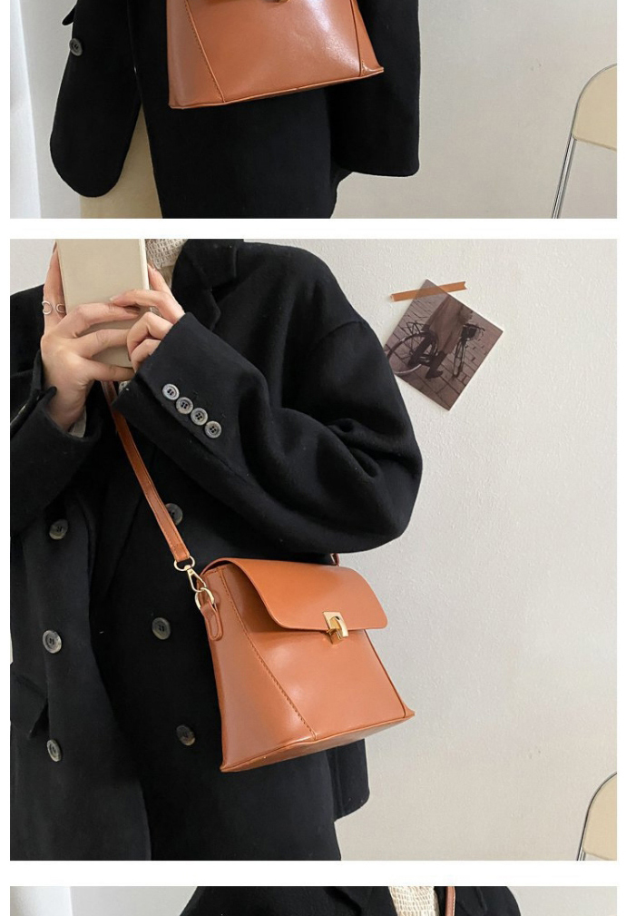 Fashion Dark Brown Soft Suture With Cover Pu One-shoulder Messenger Bag,Shoulder bags