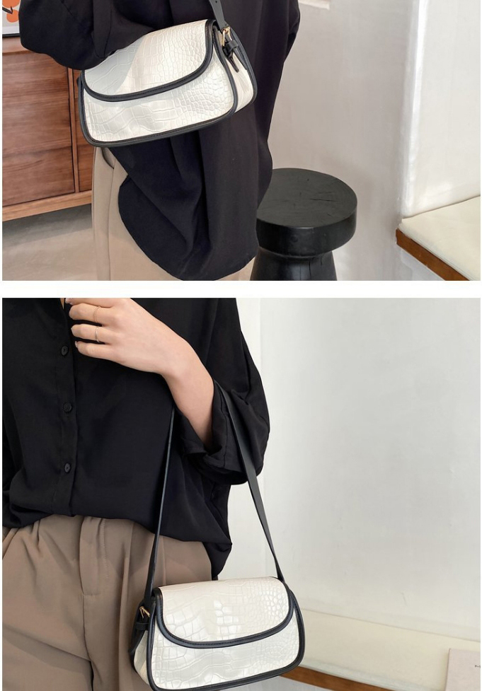 Fashion White Crocodile Pattern Flap Covered Shoulder Messenger Bag,Shoulder bags