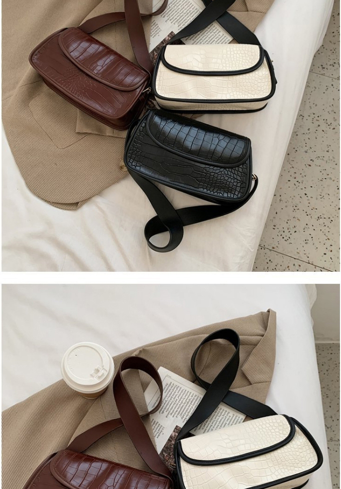 Fashion White Crocodile Pattern Flap Covered Shoulder Messenger Bag,Shoulder bags