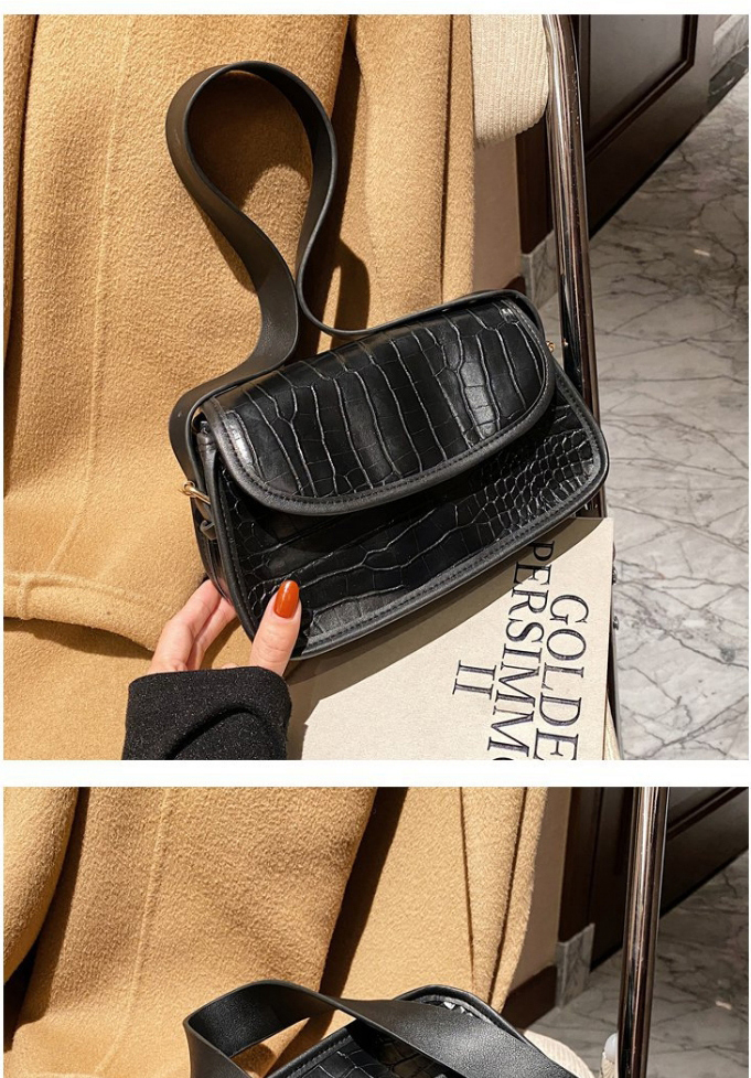 Fashion Black Crocodile Pattern Flap Covered Shoulder Messenger Bag,Shoulder bags