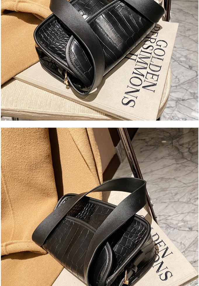 Fashion Black Crocodile Pattern Flap Covered Shoulder Messenger Bag,Shoulder bags