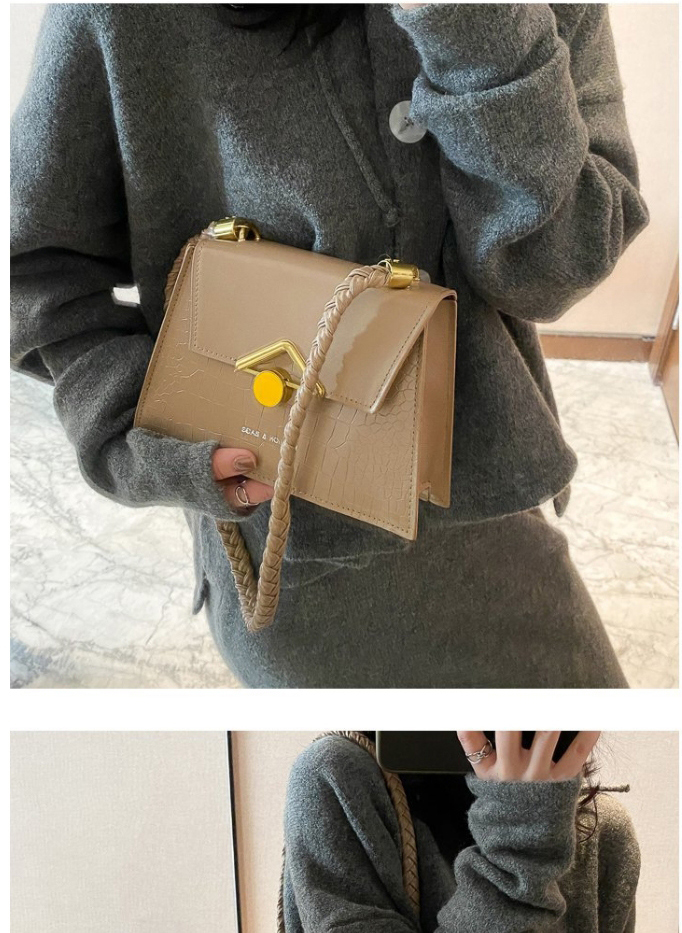 Fashion Dark Brown Lock Stone Pattern Flap One-shoulder Crossbody Bag,Shoulder bags
