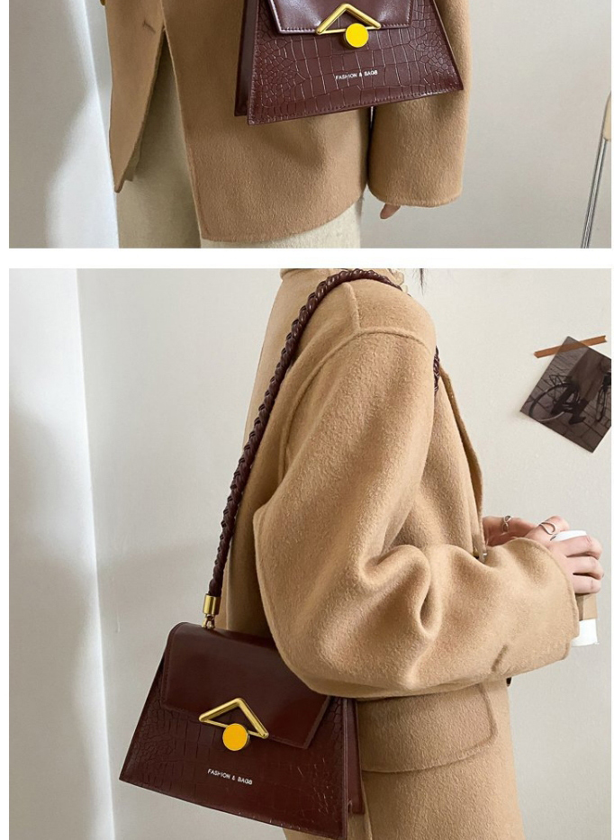Fashion Dark Brown Lock Stone Pattern Flap One-shoulder Crossbody Bag,Shoulder bags