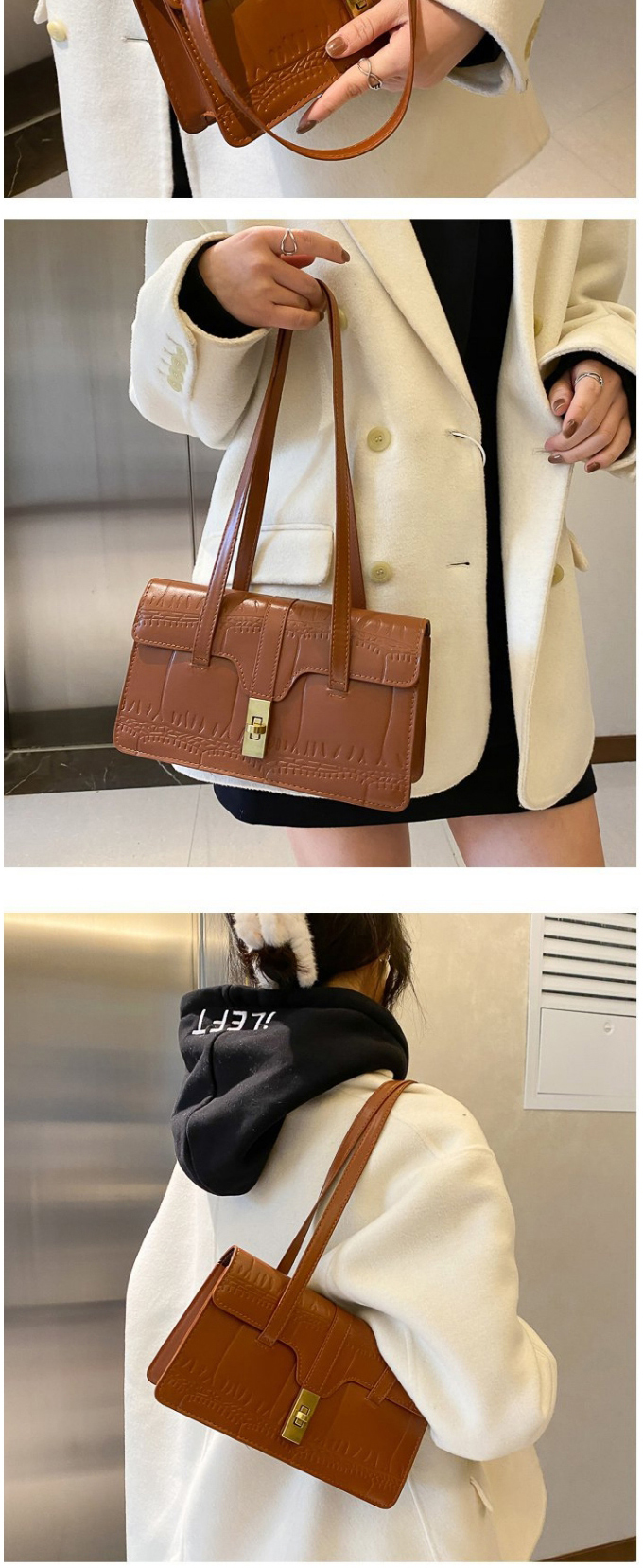 Fashion Light Brown Large Capacity Lock Flap Shoulder Bag,Messenger bags