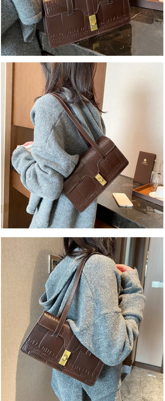 Fashion Brown Large Capacity Lock Flap Shoulder Bag,Messenger bags