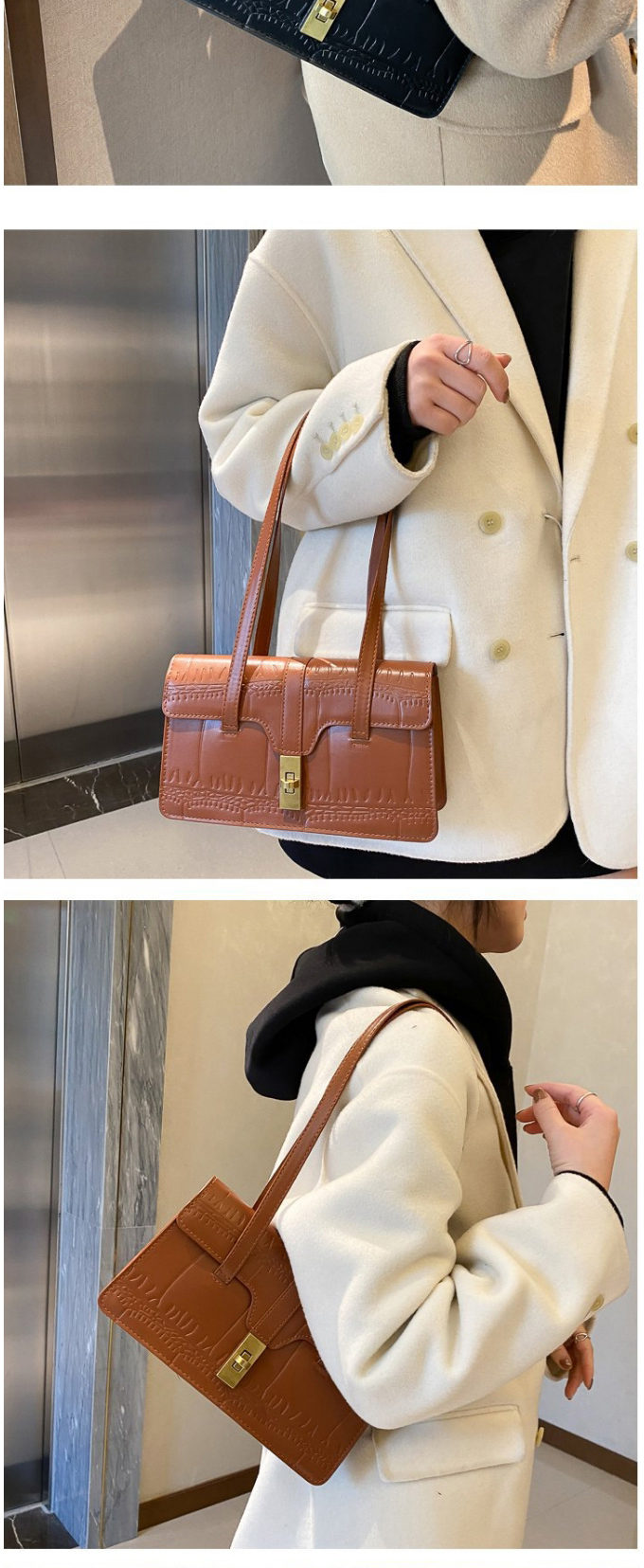 Fashion Brown Large Capacity Lock Flap Shoulder Bag,Messenger bags