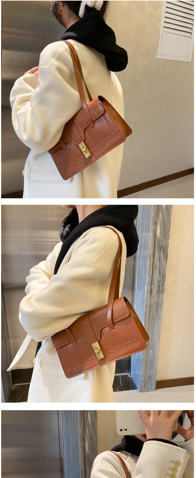 Fashion Light Brown Large Capacity Lock Flap Shoulder Bag,Messenger bags
