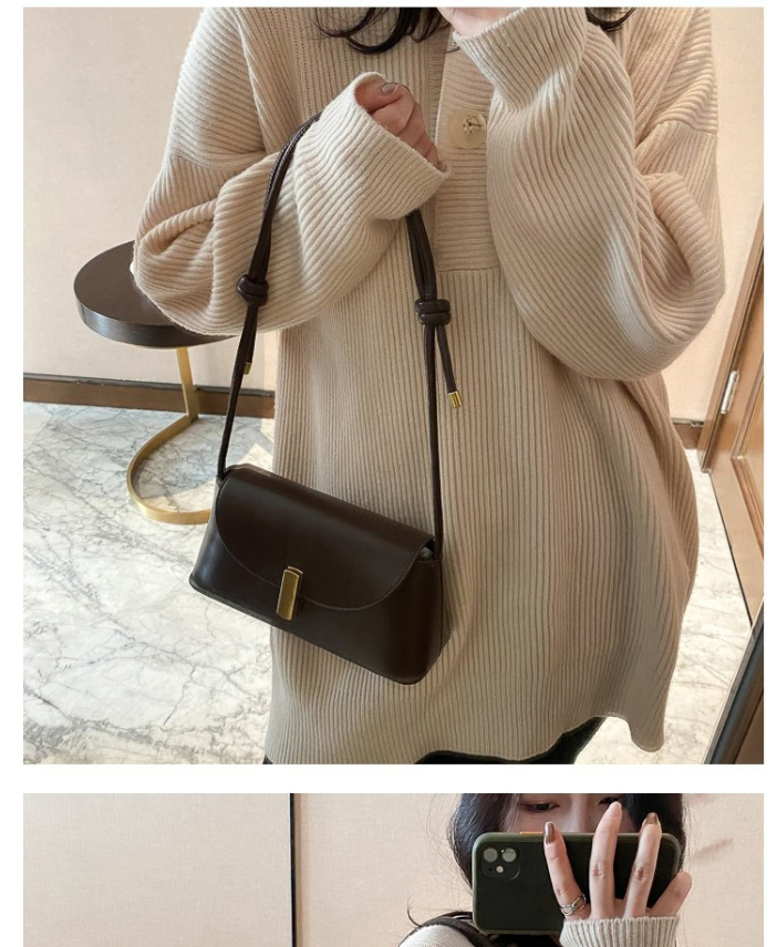 Fashion Light Brown Solid Color Single Shoulder Crossbody Bag With Lock Flap,Shoulder bags