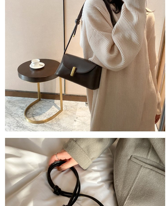 Fashion Dark Brown Solid Color Single Shoulder Crossbody Bag With Lock Flap,Shoulder bags