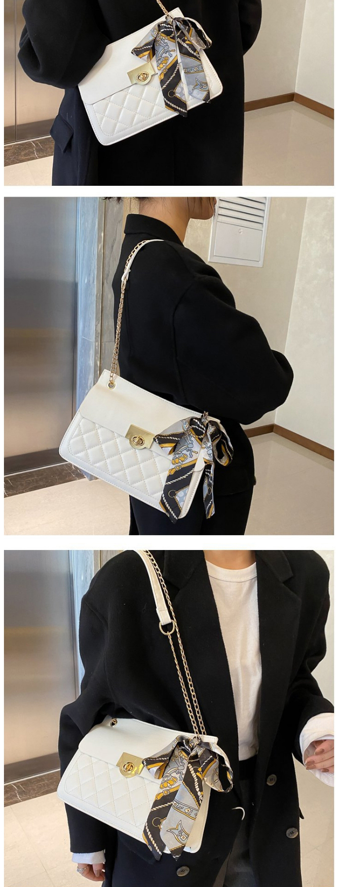 Fashion Brown Silk Scarf Rhombus Lock Diagonal Shoulder Bag,Messenger bags
