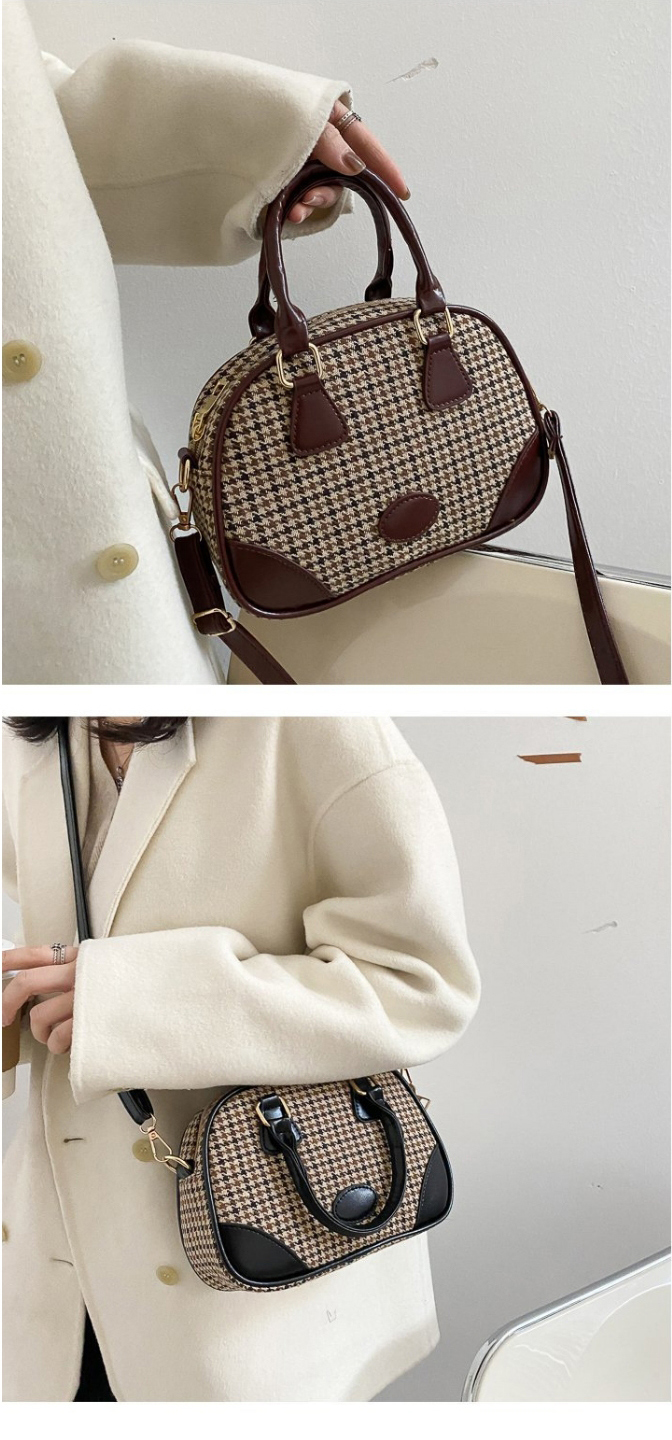 Fashion Light Brown Houndstooth Stitching Crossbody Shoulder Armpit Bag,Messenger bags