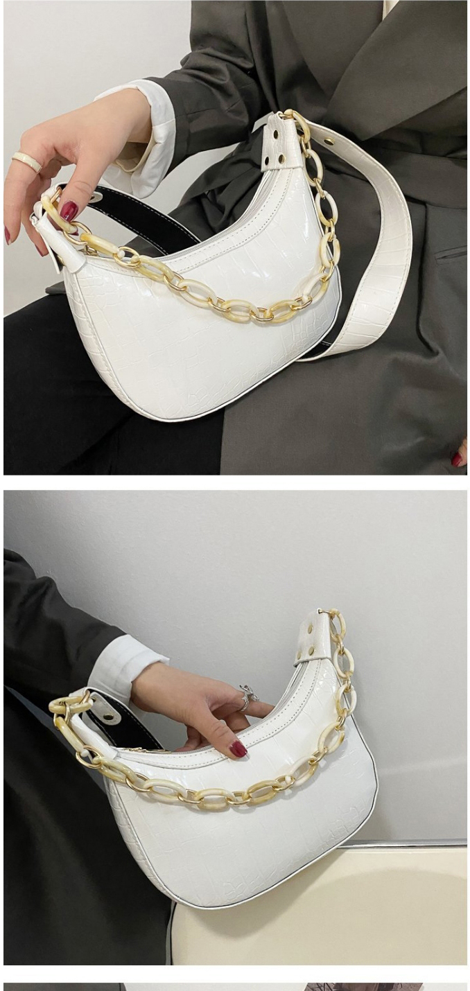 Fashion White Stone Grain Chain One Shoulder Diagonal Bag,Shoulder bags