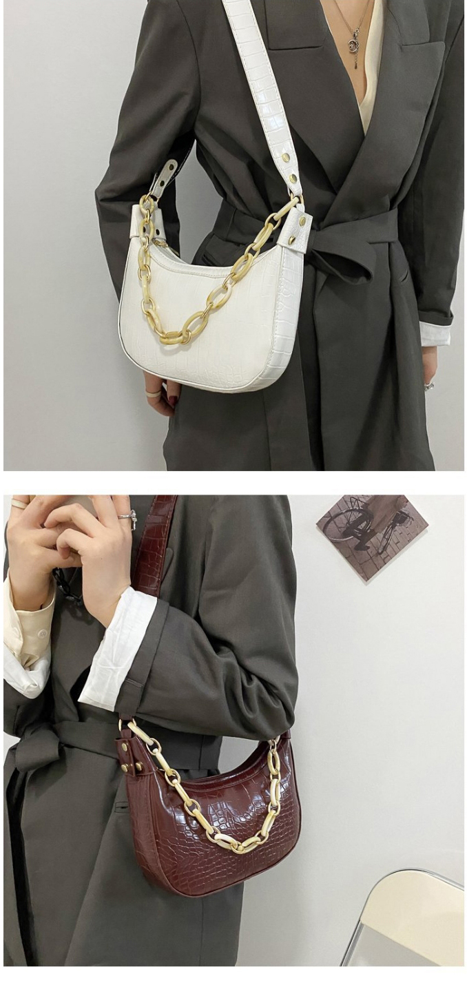 Fashion Black Stone Grain Chain One Shoulder Diagonal Bag,Shoulder bags