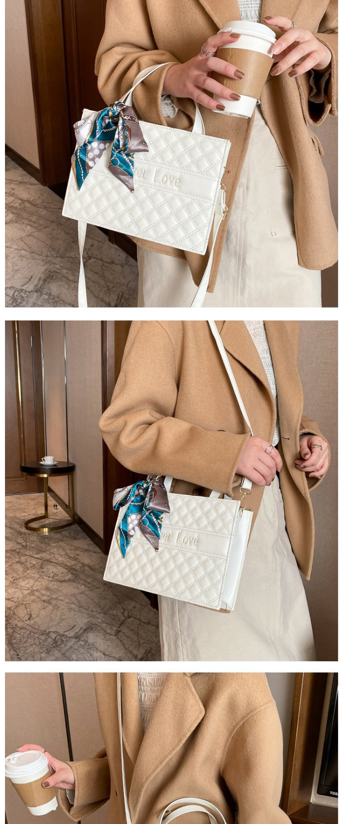 Fashion White Large-capacity Embroidery Thread Ribbed Silk Scarf One-shoulder Armpit Bag,Messenger bags