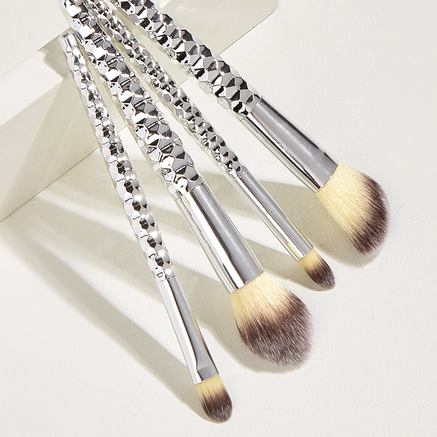 Fashion Silver Color 4pcs Honeycomb Plastic Handle Aluminum Tube Nylon Hair Makeup Brush Set,Beauty tools