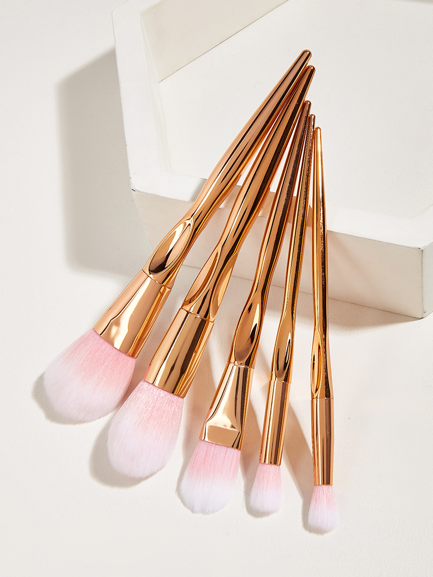 Fashion Rose Gold Color 5 Heart-shaped Plastic Handle Aluminum Tube Nylon Hair Makeup Brushes,Beauty tools