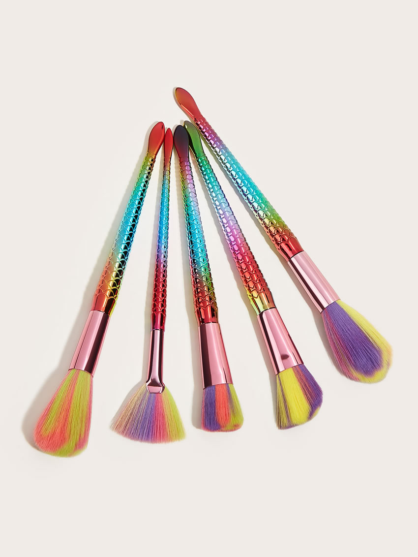 Fashion Colorful 5 Mermaid Cosmetic Brushes With Aluminum Tube And Nylon Hair,Beauty tools