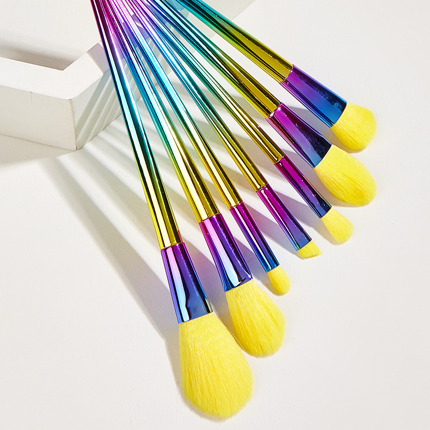 Fashion Colorful 7 Diamond-shaped Yellow Hair Plastic Handle Aluminum Tube Nylon Hair Makeup Brush,Beauty tools