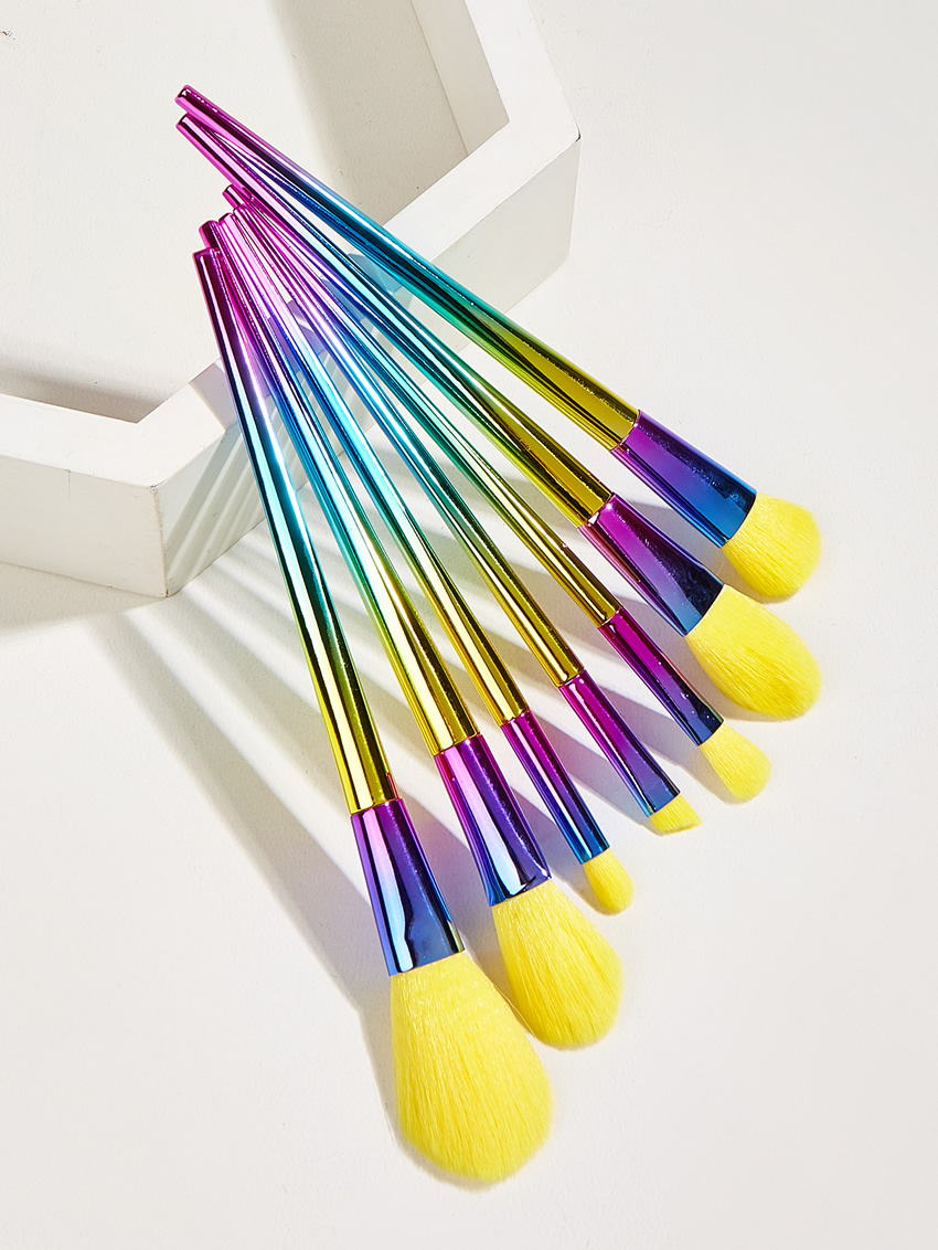 Fashion Colorful 7 Diamond-shaped Yellow Hair Plastic Handle Aluminum Tube Nylon Hair Makeup Brush,Beauty tools