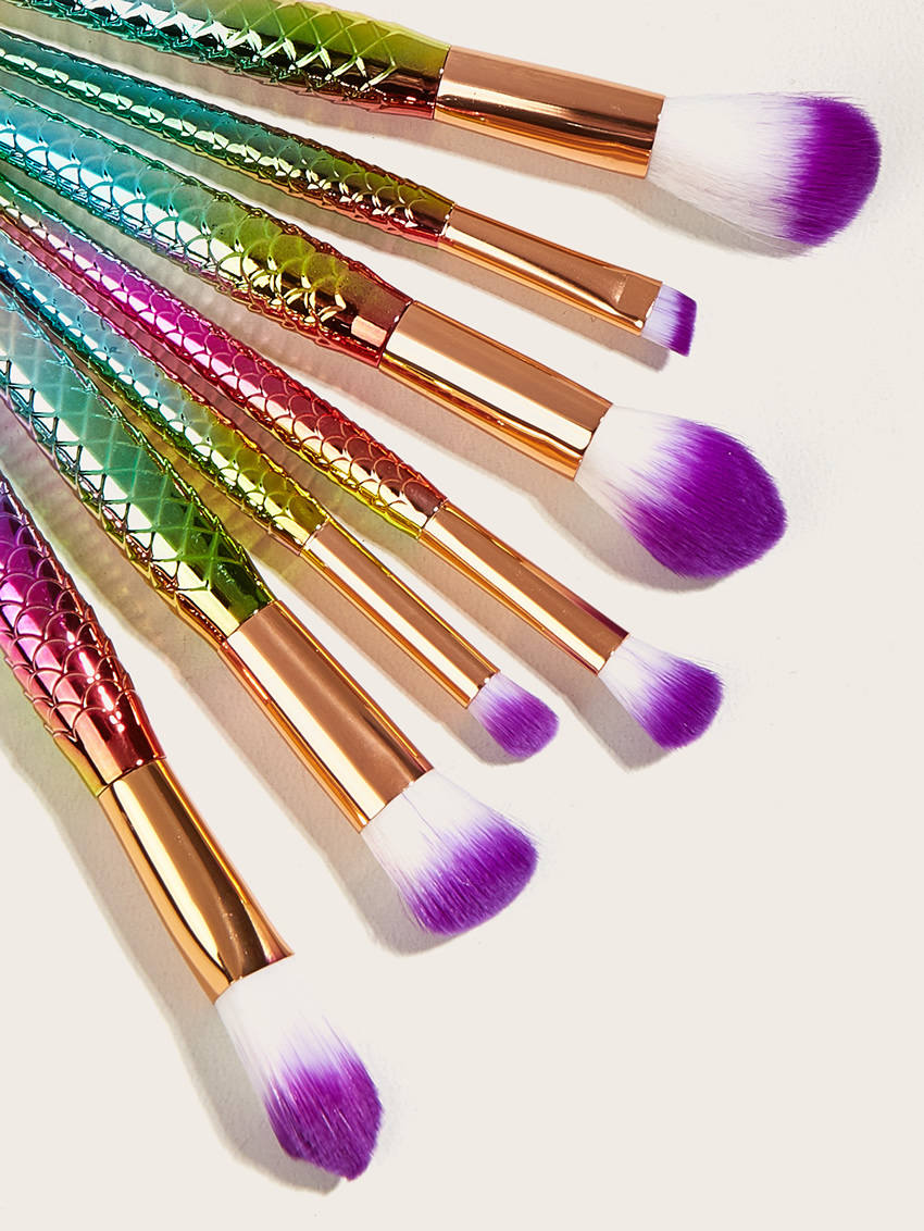 Fashion Colorful 7 Mermaid Cosmetic Brushes With Aluminum Tube And Nylon Hair,Beauty tools